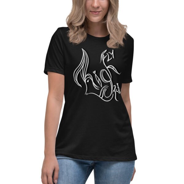 womens-relaxed-t-shirt-black-front-65ad5ba4793bc.jpg Women's Relaxed Fly high or Swim Custom T-Shirt
